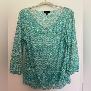 The Limited Sheer, Green, 3/4 sleeve, keyhole shirt